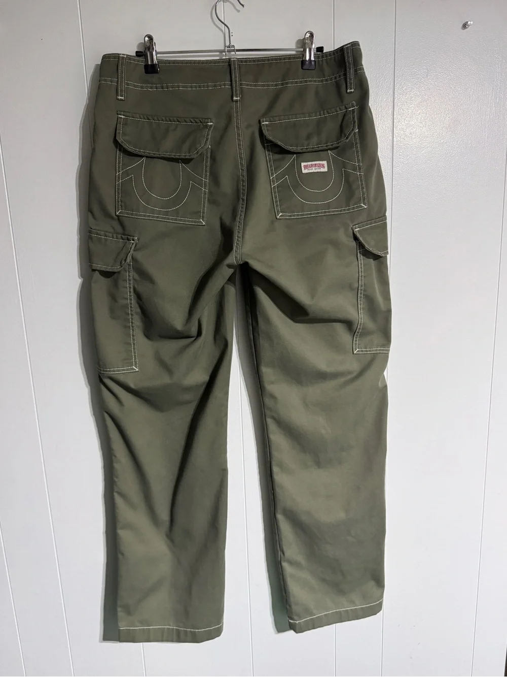 True Religion Olive Green Cargo Pants 30 Cotton Twill Regular Fit Button Zip